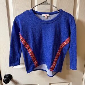 GB Girls Blue Heathered Sweatshirt with‎ Embroidered Trim Size L